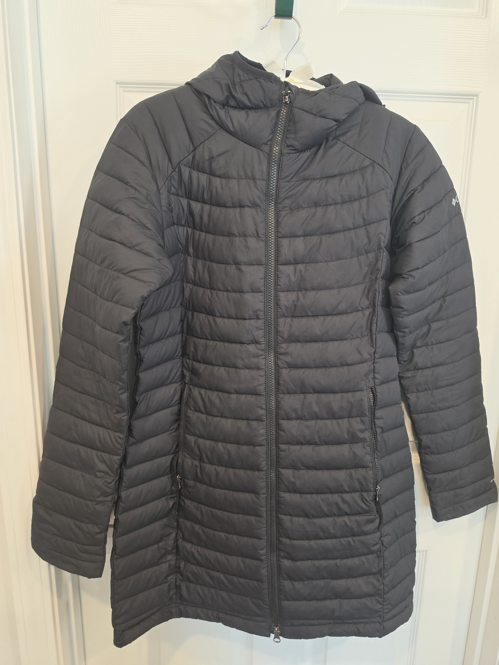 Columbia Women's White-Out Mid Omni Heat Long Hooded Black Jacket Coat Puffer-S